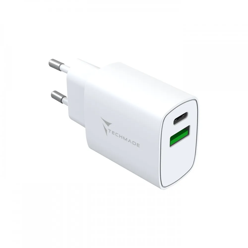 TECHMADE CARICABATTERIE 20W 1porta USB-C/USB-A FAST CHARGE TECHMADE CARICABATTERIE 20W 1porta USB-C/USB-A FAST CHARGE